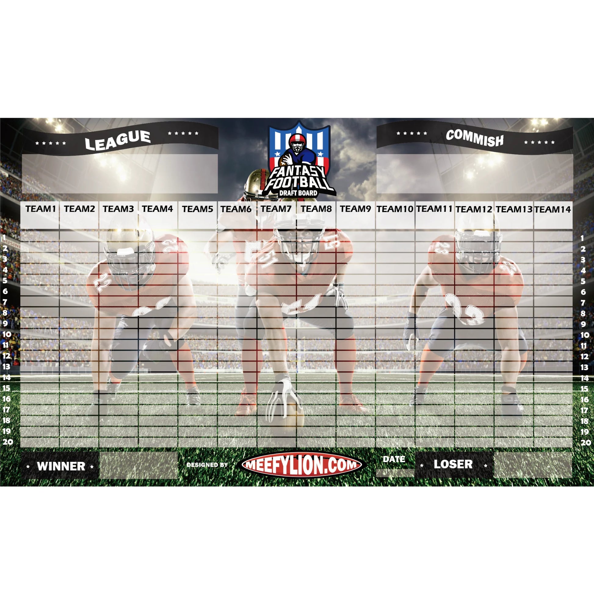 MEEFYLION Customizable 2023-2024 Season Fantasy Football Draft Board Kit  600+ Easy-to-Read Labels (with Rookie) Color-Coded Alphabetized Labels 10  12